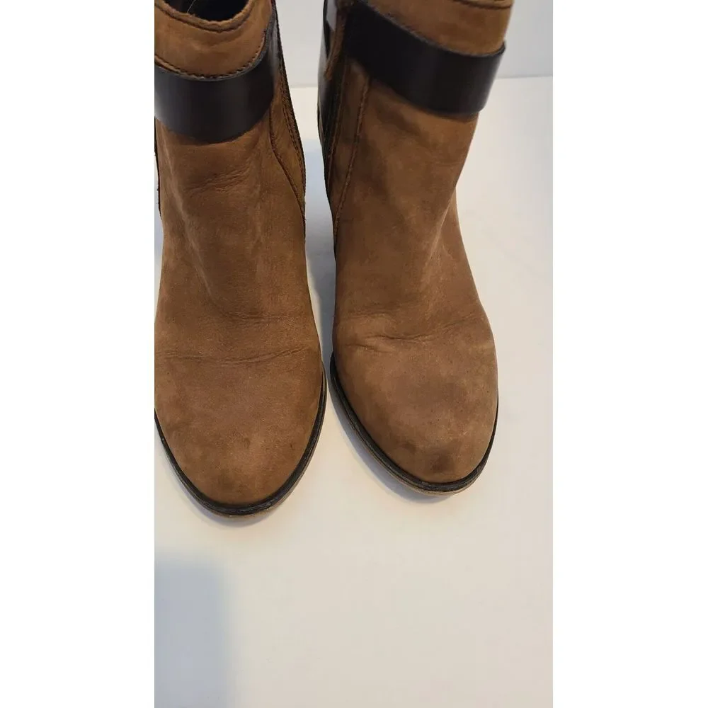 Franco Sarto Boots Womens 6 M Huette Ankle Booties Block Heels Zip Brown Leather